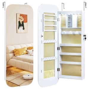 Costway Jewelry Cabinet Extra-wide Mirror Makeup Wall Mirror Door Armoire