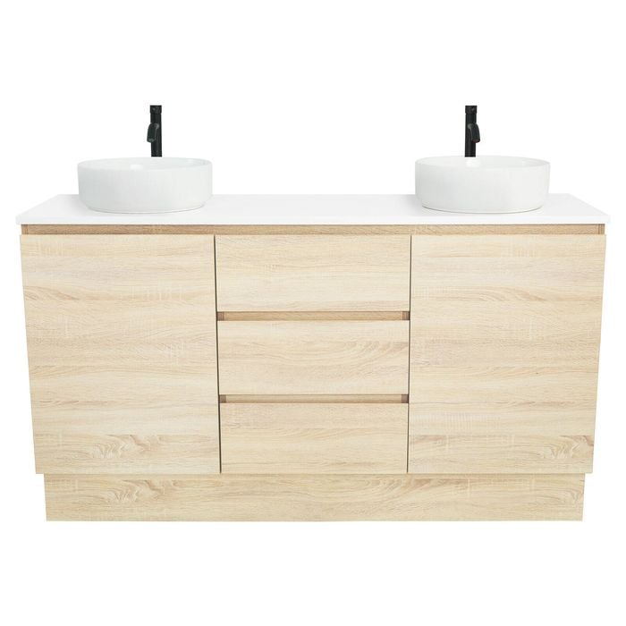 CIBO 1500mm Coast Veneer Nordic Full Height Double Bathroom Vanity with White Countertop Basins