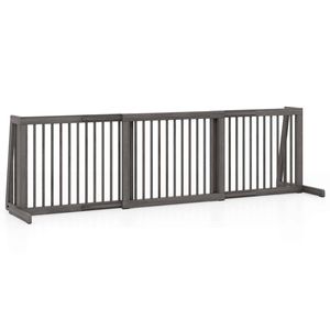 Costway 3 Panel Wood Slide Pet Gate Folding Dog Fence Enclosure Puppy Playpen-Grey