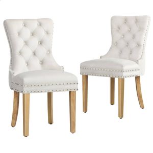 ALFORDSON Set of 2 Dining Chair Kitchen Lounge Retro Button Tufted Wooden Velvet Beige