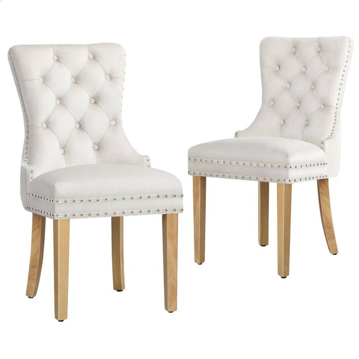ALFORDSON Set of 2 Dining Chair Kitchen Lounge Retro Button Tufted Wooden Velvet Beige
