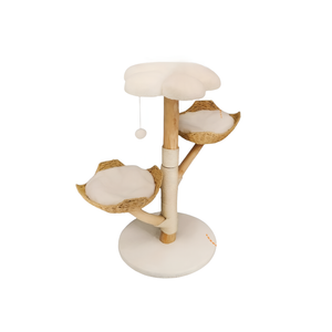 P&P Natural Wood & White Multi-Level Modern Minimalist Cat Tree Tower