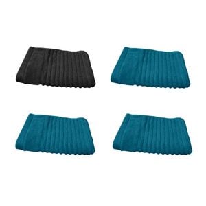 Set of 4 100% Cotton Face Washers Aspiree 33 x 33cm 1 Black 3 Teal