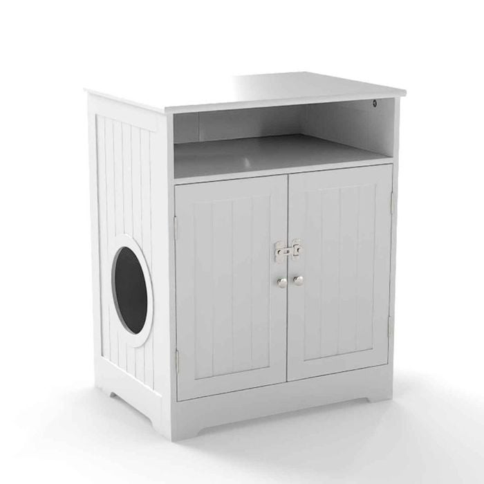 Costway Cat Litter Box Enclosure Cabinet Wooden Pet Washroom Furniture