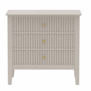 Zara Fluted Wide 3 Drawer Bedside Table - Stone