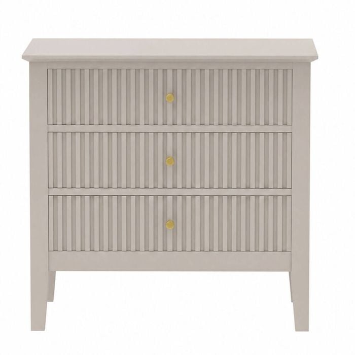 Zara Fluted Wide 3 Drawer Bedside Table - Stone