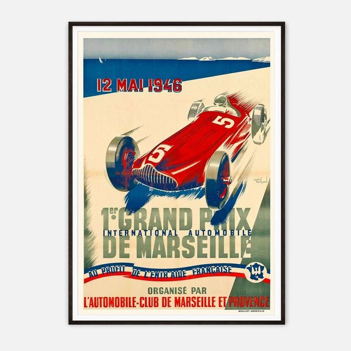 Galrie 1er Grand Prix de Marseille 1946 - Vintage Racing Poster Art by André Bermond, Black Frame, A2 42 x 60cm (16 x 24inch)