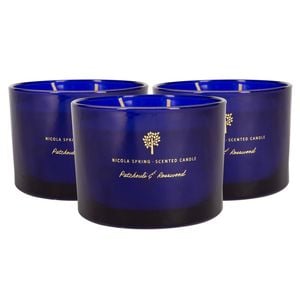3x Scented Candles - 350g - Patchouli & Rosewood - Double Wick Glass Jars Relaxing Sweet Creamy Fragrance Long Burn