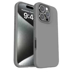 Silicone Phone Case For iPhone 15 Pro Max Shockproof Microfiber Lining - Grey