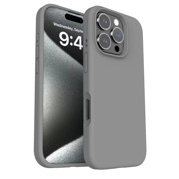 Silicone Phone Case For iPhone 15 Pro Max Shockproof Microfiber Lining - Grey