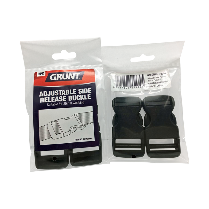 GRUNT 25mm Adjust Release Webbing Single Buckle - 2 Pack