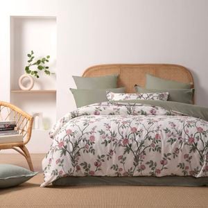 Dreamaker Magnolia 100% Cotton Reversible Quilt Cover Set King Single Bed