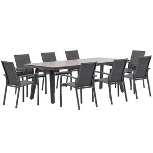 FurnitureOkay Marina-Capri 9-Piece Sintered Stone Outdoor Dining Setting - Charcoal