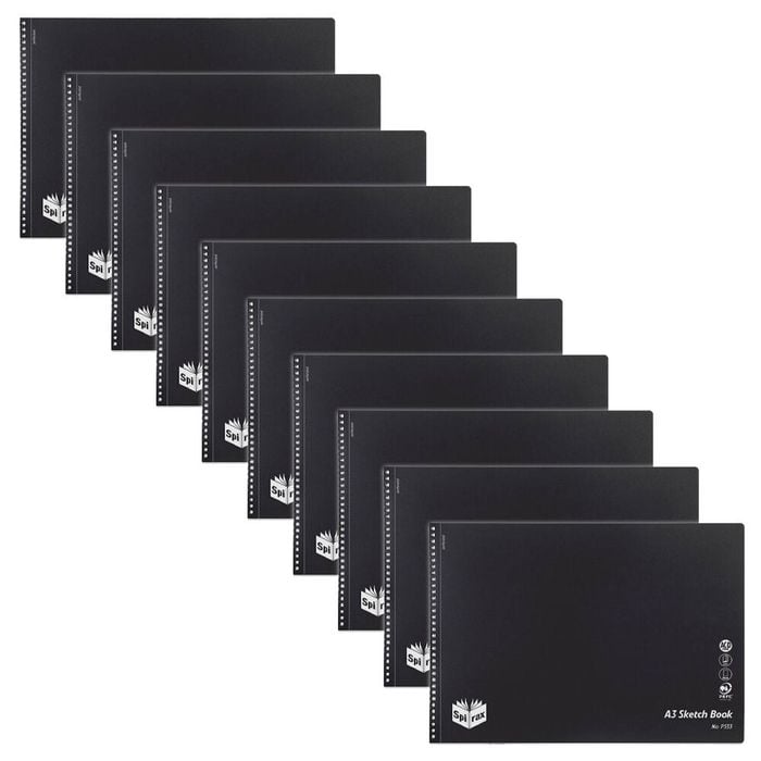 10pk Spirax P533 A3 Sketch Book Writing Notebook Twin Wire 40-pages Black