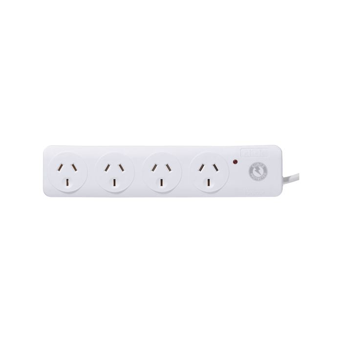 Click White 4 Outlet Surge Protection Powerboard