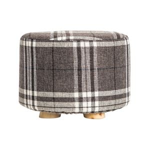 La Bella Lattice Fabric Ottoman Round Wooden Leg Foot Stool