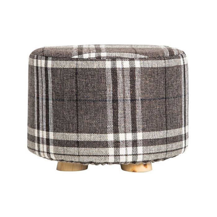 La Bella Lattice Fabric Ottoman Round Wooden Leg Foot Stool