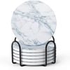 LIFVER by Dowan White Marble-Style Absorbent Coasters with Holder,