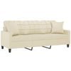 vidaXL 3-Seater Sofa with Throw Pillows Upholstered Couch Cream Faux Leather