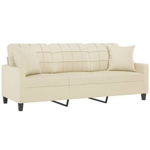 vidaXL 3-Seater Sofa with Throw Pillows Upholstered Couch Cream Faux Leather