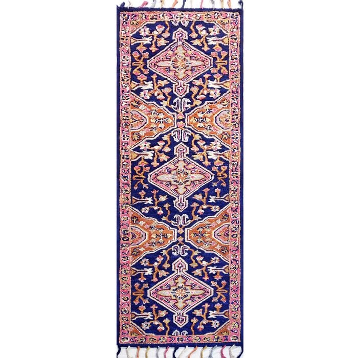 Handmade Lyon Wool Rug-6300-Navy-80x300cm