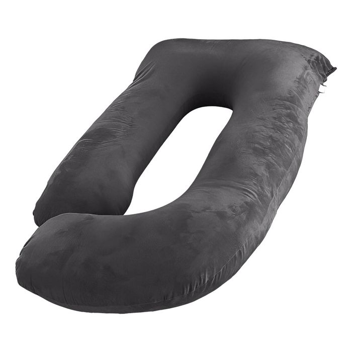Catzon Pregnancy Pillow J Shaped Velvet Cover-black(s)