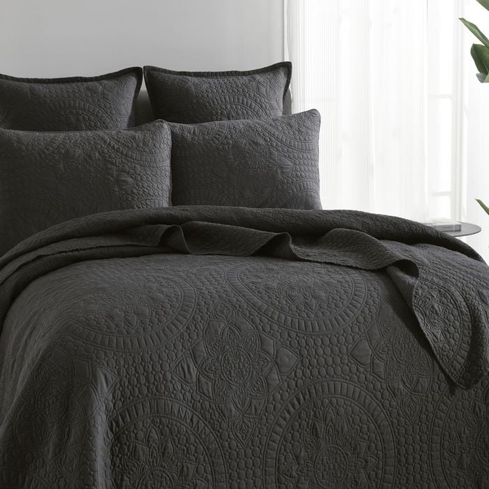 Renee Taylor Asher Jacquard Super King Coverlet/2x Pillowcase Set Grey