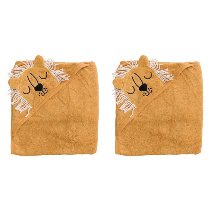 2PK LVD Cotton/Polyester Baby Hooded Lion Bath Towel 90cm - Brown
