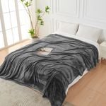 LINENOVA Flannel Fleece Blanket Comfort Soft Queen Size Bed Blanket-Charcoal