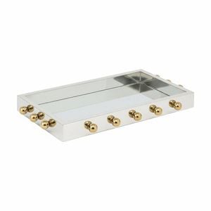 SS Collective Milano Decorative Rectangle Tray With Steel Gold Knobs 33x20cm