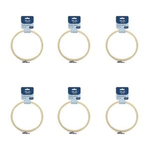 6pk Malli Sewing Round Wooden Embroidery/cross Stitch Diy Fabric Hoop 15cm Brown