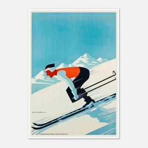 Galrie Grenoble Vintage Ski Poster -Timeless French Art Print for Ski Lovers Home Décor, Poster Only, A2 42 x 60cm (16 x 24inch)