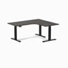 Desky L-shape Sit To Stand Burnished Wood Melamine Desk 1600x1400mm - Right Return Height Adjustable Matte Black Leg