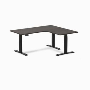 Desky L-shape Sit To Stand Burnished Wood Melamine Desk 1600x1400mm - Right Return Height Adjustable Matte Black Leg