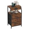 Advwin Bedside Table with Charging Station 3 Fabric Drawers Nightstand Brown