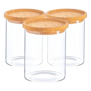 Argon Tableware Glass Storage Jar - Cork Lid - 750ml - Modern Round Scandi Organisation Container Glass Jar - Set Of 3