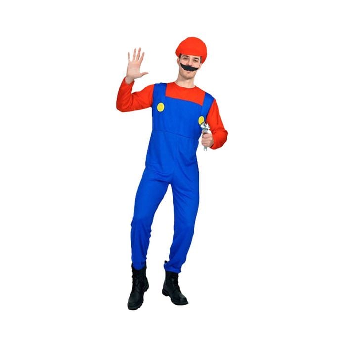 More Than Party Adult Costume Red Plumber Complete Set Hat Moustache S/M