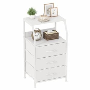 Advwin Bedside Table 3 Fabric Drawer with Storage Shelf White