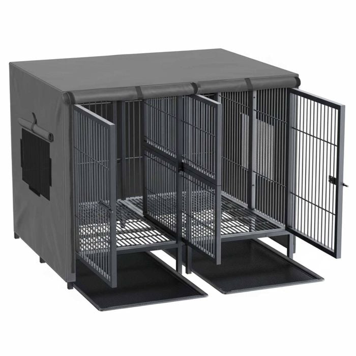 P&P Black Heavy-Duty Metal Dog Crate With Divider And Removable Trays 130x100x100cm
