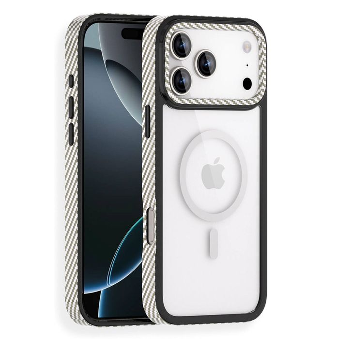 For Apple iPhone 17 Air Kevlar Texture Carbon Fiber Magnetic Back Case – Shockproof Clear Back Cover (White)
