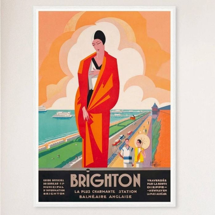 Galrie Brighton Vintage Travel Poster by Roger Broders Charming English Seaside Art, White Frame, 50 x 70cm (20 x 28inch)