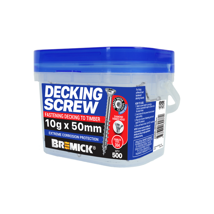 Bremick Decking Screw 10g x 50mm SPIRAL RIB T25 SS304 -500 Pack