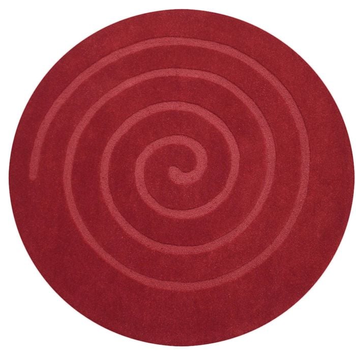 Handmade Round Wool Rug - Swirl - Red - 160x160cm