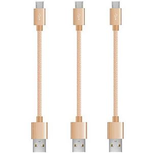 iWill 3 Pack 20cm Short Data Transfer Charger Charging Micro USB Cable Cord Bulk Braided Gold Nylon