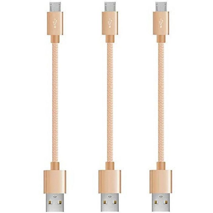 iWill 3 Pack 20cm Short Data Transfer Charger Charging Micro USB Cable Cord Bulk Braided Gold Nylon