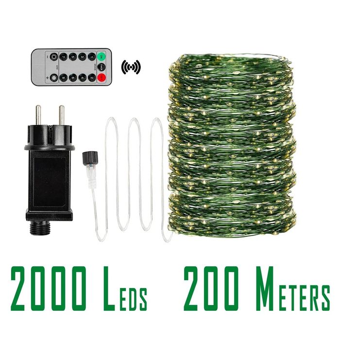 Lifebay 200M Green Wire 8 Modes Fairy String Lights - 2000 LEDs Waterproof Firefly Lamp