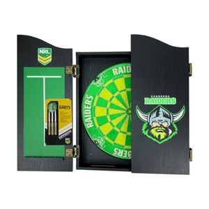 NRL Dartboard and Cabinet Set Canberra Raiders Team Design Black Finish