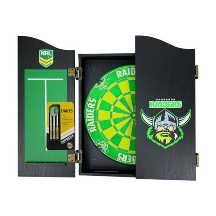 NRL Dartboard and Cabinet Set Canberra Raiders Team Design Black Finish