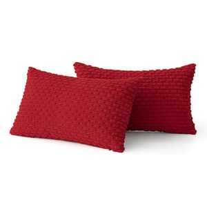 Catzon 2 Pcs Throw Pillow Covers Soft Striped Corduroy Cushion Case for Couch 30X50cm-Red