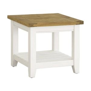 Leura Belle Indoor Side Table Brushed White With Natural Timber Top
